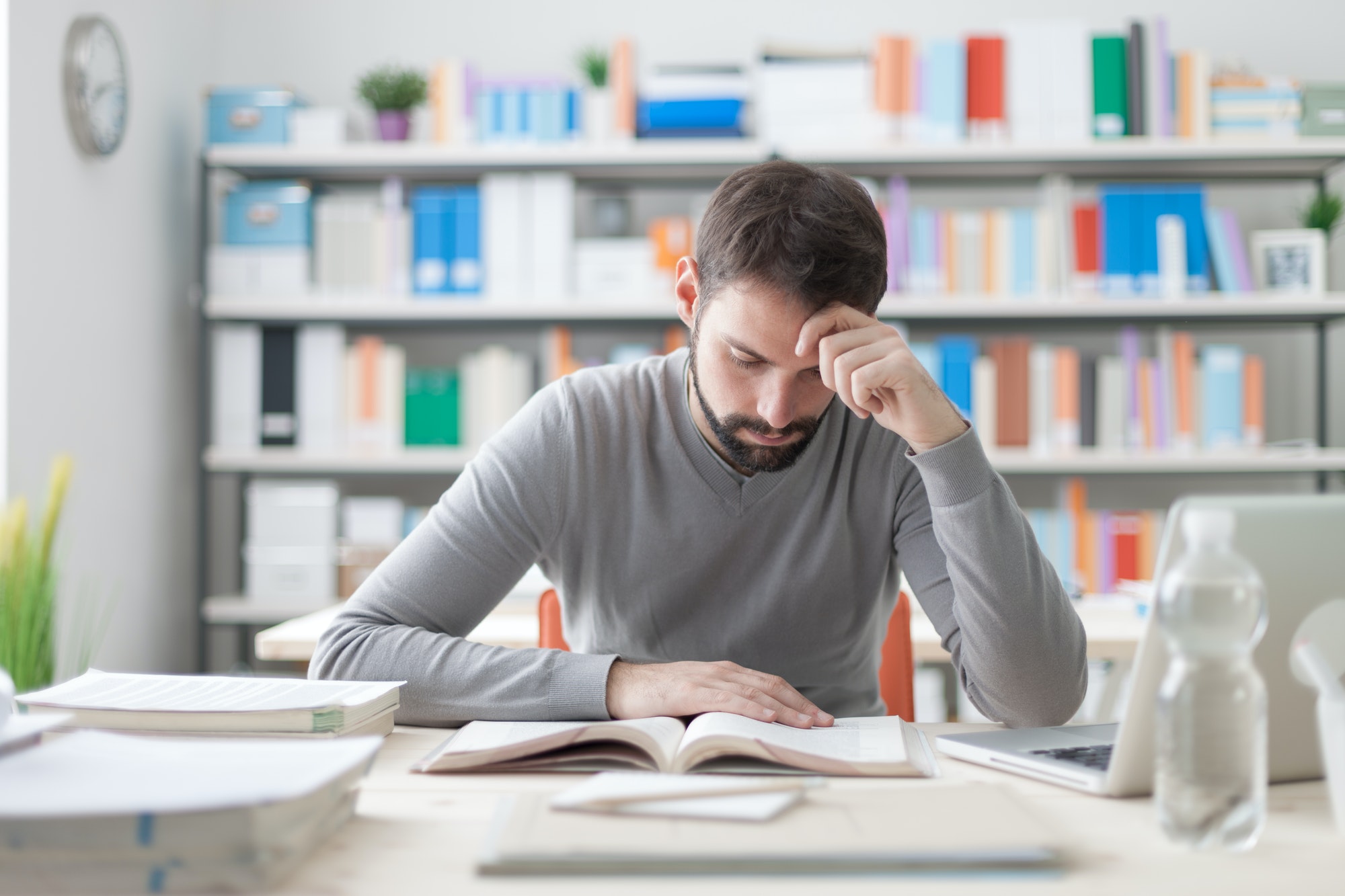 Man studying at the library