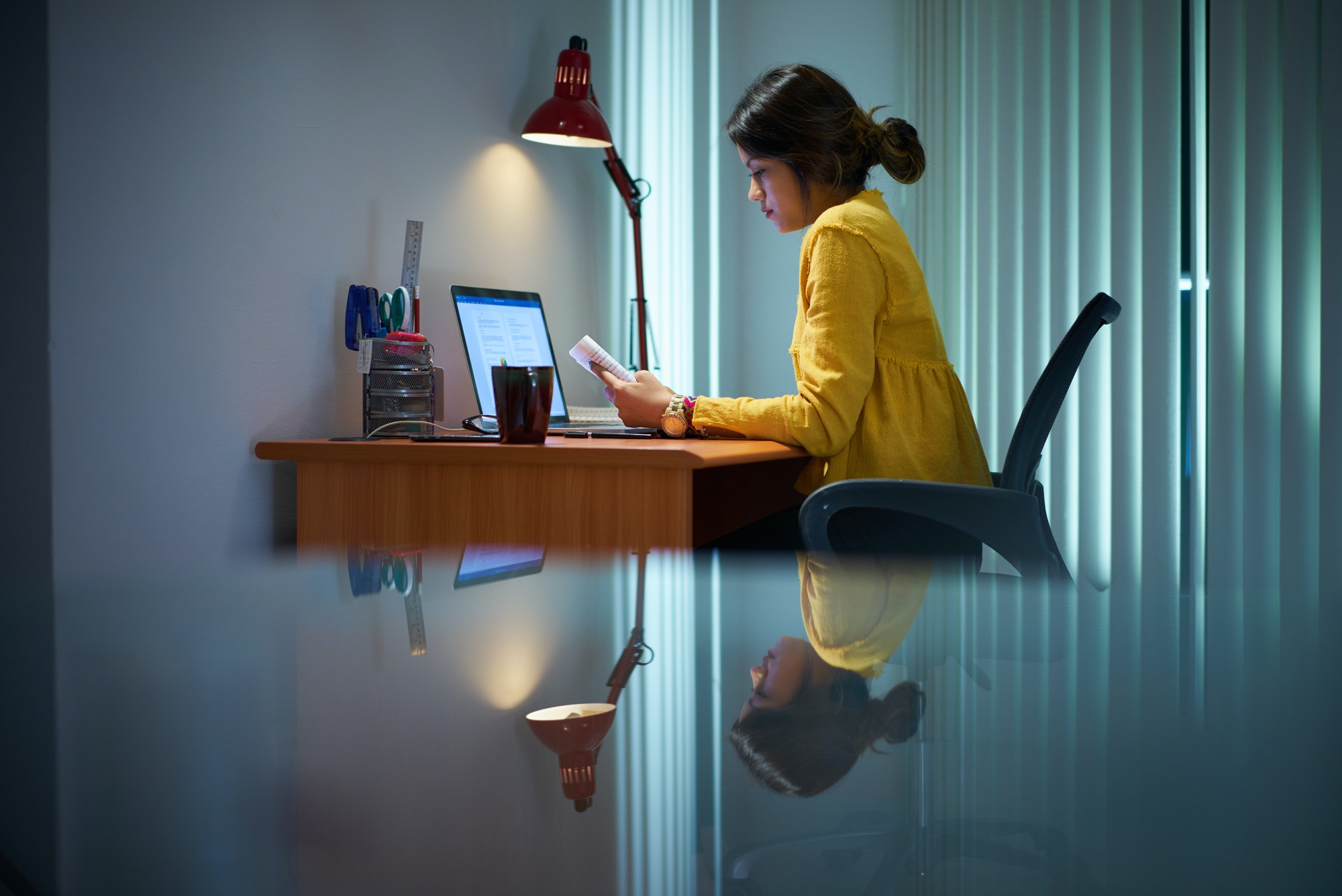 College Girl Female Student Studying At Night